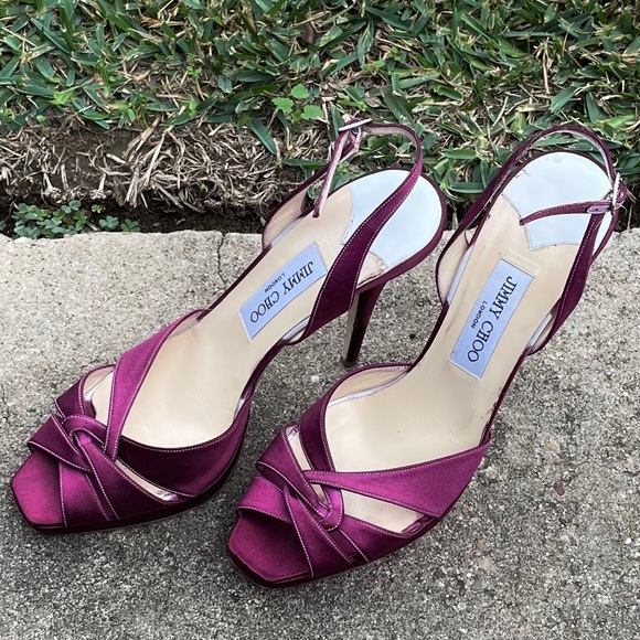 4.5” Choo Satin Stiletto Heels, Fuchsia, Italian size 40 - Picture 4 of 15
